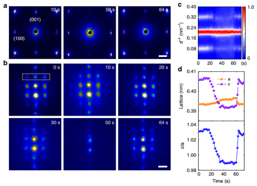 Nature Commun.:物理所揭示原子分辨下的鐵電渦旋疇的原位力學(xué)轉(zhuǎn)變過程(圖5) 原位TEM研究實驗方法圖5:渦旋疇力學(xué)轉(zhuǎn)變過程中的結(jié)構(gòu)變化