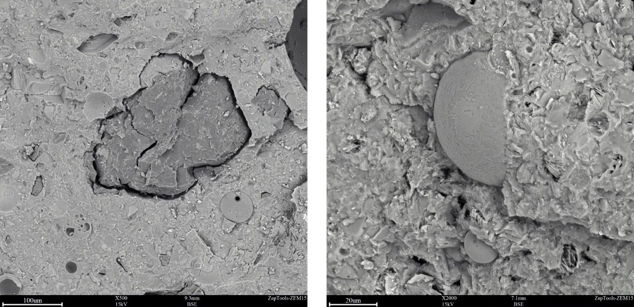 左邊為骨料，右邊為粉煤灰