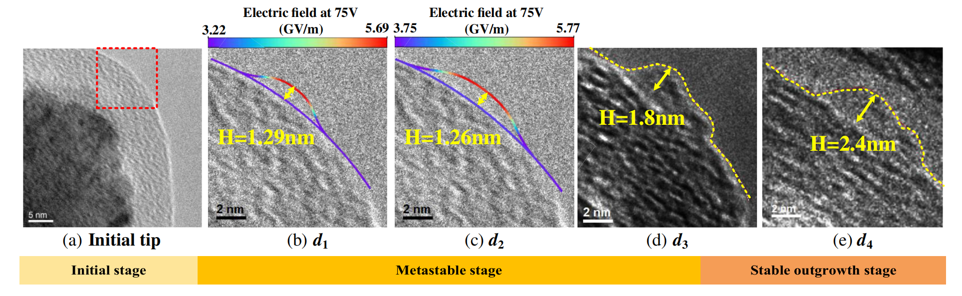 場致納米突起產(chǎn)生與生長示意圖 場致納米突起產(chǎn)生與生長示意圖